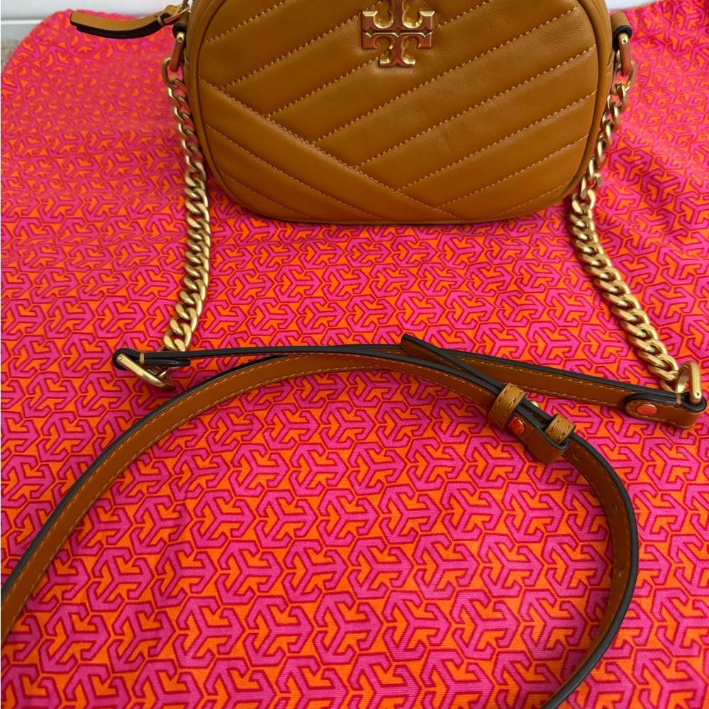 Tory Burch Tan Gold Quilted Crossbody Bag